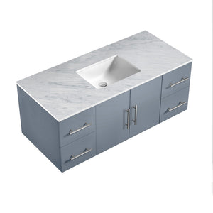 Lexora Geneva LG192248DBDS000 48" Single Wall Mounted Bathroom Vanity in Dark Grey with White Carrara Marble, White Rectangle Sink, Countertop