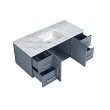 Load image into Gallery viewer, Lexora Geneva LG192248DBDS000 48&quot; Single Wall Mounted Bathroom Vanity in Dark Grey with White Carrara Marble, White Rectangle Sink, Open Doors and Drawers