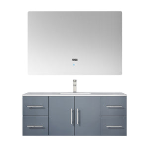 Lexora Geneva LG192248DBDS000 48" Single Wall Mounted Bathroom Vanity in Dark Grey with White Carrara Marble, White Rectangle Sink, With Mirror and Faucet