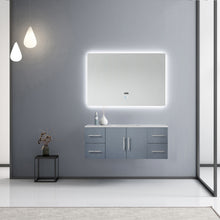 Load image into Gallery viewer, Lexora Geneva LG192248DBDS000 48&quot; Single Wall Mounted Bathroom Vanity in Dark Grey with White Carrara Marble, White Rectangle Sink, Rendered with Mirror