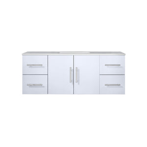 Lexora Geneva LG192248DMDS000 48" Single Wall Mounted Bathroom Vanity in Glossy White with White Carrara Marble, White Rectangle Sink, Front View