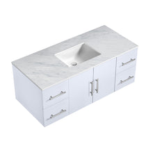 Load image into Gallery viewer, Lexora Geneva LG192248DMDS000 48&quot; Single Wall Mounted Bathroom Vanity in Glossy White with White Carrara Marble, White Rectangle Sink, Countertop