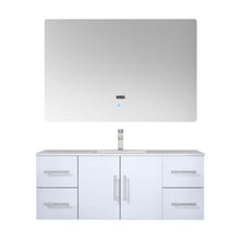 Load image into Gallery viewer, Lexora Geneva LG192248DMDS000 48&quot; Single Wall Mounted Bathroom Vanity in Glossy White with White Carrara Marble, White Rectangle Sink, With Mirror and Faucet