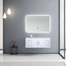 Load image into Gallery viewer, Lexora Geneva LG192248DMDS000 48&quot; Single Wall Mounted Bathroom Vanity in Glossy White with White Carrara Marble, White Rectangle Sink, Rendered with Mirror