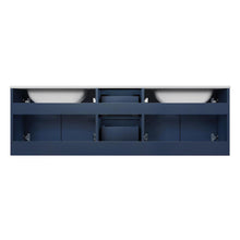 Load image into Gallery viewer, exora Geneva LG192260DEDS000 60&quot; Double Wall Mounted Bathroom Vanity in Navy Blue with White Carrara Marble, White Rectangle Sinks, Back View