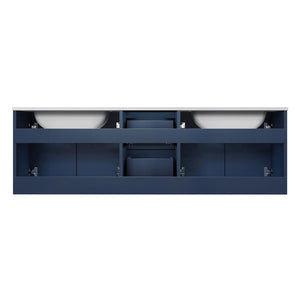 exora Geneva LG192260DEDS000 60" Double Wall Mounted Bathroom Vanity in Navy Blue with White Carrara Marble, White Rectangle Sinks, Back View