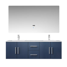 Load image into Gallery viewer, exora Geneva LG192260DEDS000 60&quot; Double Wall Mounted Bathroom Vanity in Navy Blue with White Carrara Marble, White Rectangle Sinks, With Mirror and Faucets