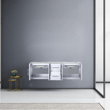 Load image into Gallery viewer, Lexora Geneva LG192260DMDS000 60&quot; Double Wall Mounted Bathroom Vanity in Glossy White with White Carrara Marble, White Rectangle Sinks, Rendered Open Doors