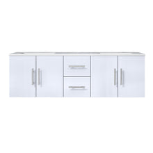 Load image into Gallery viewer, Lexora Geneva LG192260DMDS000 60&quot; Double Wall Mounted Bathroom Vanity in Glossy White with White Carrara Marble, White Rectangle Sinks, Front View