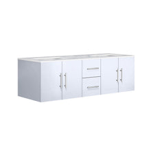 Load image into Gallery viewer, Lexora Geneva LG192260DMDS000 60&quot; Double Wall Mounted Bathroom Vanity in Glossy White with White Carrara Marble, White Rectangle Sinks, Angled View