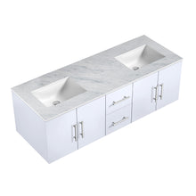 Load image into Gallery viewer, Lexora Geneva LG192260DMDS000 60&quot; Double Wall Mounted Bathroom Vanity in Glossy White with White Carrara Marble, White Rectangle Sinks, Countertop