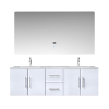 Load image into Gallery viewer, Lexora Geneva LG192260DMDS000 60&quot; Double Wall Mounted Bathroom Vanity in Glossy White with White Carrara Marble, White Rectangle Sinks, With Mirror and Faucets