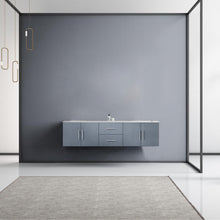 Load image into Gallery viewer, Lexora Geneva LG192272DBDS000 72&quot; Double Wall Mounted Bathroom Vanity in Dark Grey with White Carrara Marble, White Rectangle Sinks, Rendered Front View