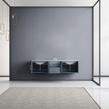 Load image into Gallery viewer, Lexora Geneva LG192272DBDS000 72&quot; Double Wall Mounted Bathroom Vanity in Dark Grey with White Carrara Marble, White Rectangle Sinks, Rendered Open Doors