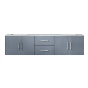 Lexora Geneva LG192272DBDS000 72" Double Wall Mounted Bathroom Vanity in Dark Grey with White Carrara Marble, White Rectangle Sinks, Front View