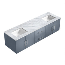 Load image into Gallery viewer, Lexora Geneva LG192272DBDS000 72&quot; Double Wall Mounted Bathroom Vanity in Dark Grey with White Carrara Marble, White Rectangle Sinks, Countertop