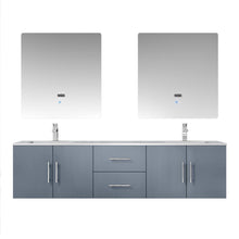 Load image into Gallery viewer, Lexora Geneva LG192272DBDS000 72&quot; Double Wall Mounted Bathroom Vanity in Dark Grey with White Carrara Marble, White Rectangle Sinks, With Mirrors and Faucets