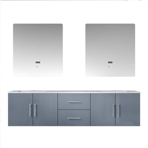 Lexora Geneva LG192272DBDS000 72" Double Wall Mounted Bathroom Vanity in Dark Grey with White Carrara Marble, White Rectangle Sinks, With Mirrors