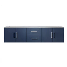 Load image into Gallery viewer, Lexora Geneva LG192272DEDS000 72&quot; Double Wall Mounted Bathroom Vanity in Navy Blue with White Carrara Marble, White Rectangle Sinks, Front View