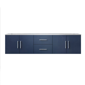 Lexora Geneva LG192272DEDS000 72" Double Wall Mounted Bathroom Vanity in Navy Blue with White Carrara Marble, White Rectangle Sinks, Front View