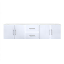 Load image into Gallery viewer, Lexora Geneva LG192272DMDS000 72&quot; Double Wall Mounted Bathroom Vanity in Glossy White with White Carrara Marble, White Rectangle Sinks, Front View