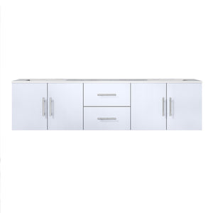 Lexora Geneva LG192272DMDS000 72" Double Wall Mounted Bathroom Vanity in Glossy White with White Carrara Marble, White Rectangle Sinks, Front View