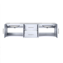 Load image into Gallery viewer, Lexora Geneva LG192272DMDS000 72&quot; Double Wall Mounted Bathroom Vanity in Glossy White with White Carrara Marble, White Rectangle Sinks, Open Doors