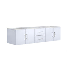 Load image into Gallery viewer, Lexora Geneva LG192272DMDS000 72&quot; Double Wall Mounted Bathroom Vanity in Glossy White with White Carrara Marble, White Rectangle Sinks, Angled View