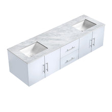 Load image into Gallery viewer, Lexora Geneva LG192272DMDS000 72&quot; Double Wall Mounted Bathroom Vanity in Glossy White with White Carrara Marble, White Rectangle Sinks, Countertop