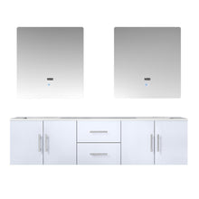 Load image into Gallery viewer, Lexora Geneva LG192272DMDS000 72&quot; Double Wall Mounted Bathroom Vanity in Glossy White with White Carrara Marble, White Rectangle Sinks, With Mirrors