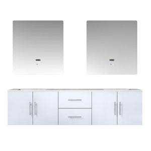 Lexora Geneva LG192272DMDS000 72" Double Wall Mounted Bathroom Vanity in Glossy White with White Carrara Marble, White Rectangle Sinks, With Mirrors