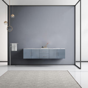 Lexora Geneva LG192280DBDS000 80" Double Wall Mounted Bathroom Vanity in Dark Grey with White Carrara Marble, White Rectangle Sinks, Rendered Front View