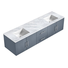 Load image into Gallery viewer, Lexora Geneva LG192280DBDS000 80&quot; Double Wall Mounted Bathroom Vanity in Dark Grey with White Carrara Marble, White Rectangle Sinks, Countertop