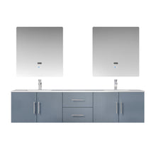 Load image into Gallery viewer, Lexora Geneva LG192280DBDS000 80&quot; Double Wall Mounted Bathroom Vanity in Dark Grey with White Carrara Marble, White Rectangle Sinks, With Mirrors and Faucets