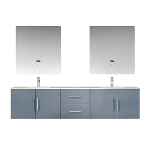 Lexora Geneva LG192280DBDS000 80" Double Wall Mounted Bathroom Vanity in Dark Grey with White Carrara Marble, White Rectangle Sinks, With Mirrors and Faucets