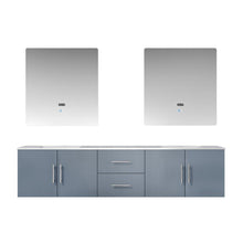 Load image into Gallery viewer, Lexora Geneva LG192280DBDS000 80&quot; Double Wall Mounted Bathroom Vanity in Dark Grey with White Carrara Marble, White Rectangle Sinks, With Mirrors