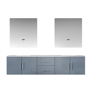 Lexora Geneva LG192280DBDS000 80" Double Wall Mounted Bathroom Vanity in Dark Grey with White Carrara Marble, White Rectangle Sinks, With Mirrors