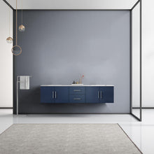 Load image into Gallery viewer, Lexora Geneva LG192280DEDS000 80&quot; Double Wall Mounted Bathroom Vanity in Navy Blue with White Carrara Marble, White Rectangle Sinks, Rendered Front View