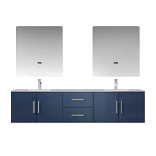 Load image into Gallery viewer, Lexora Geneva LG192280DEDS000 80&quot; Double Wall Mounted Bathroom Vanity in Navy Blue with White Carrara Marble, White Rectangle Sinks, With Mirrors and Faucets