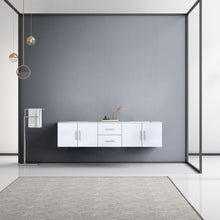 Load image into Gallery viewer, Lexora Geneva LG192280DMDS000 80&quot; Double Wall Mounted Bathroom Vanity in Glossy White with White Carrara Marble, White Rectangle Sinks, Rendered Front View