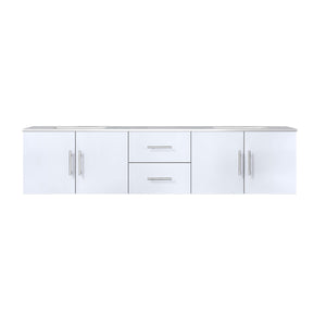 Lexora Geneva LG192280DMDS000 80" Double Wall Mounted Bathroom Vanity in Glossy White with White Carrara Marble, White Rectangle Sinks, Front View