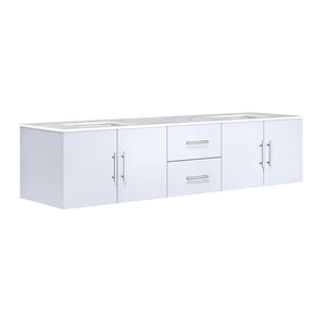 Lexora Geneva LG192280DMDS000 80" Double Wall Mounted Bathroom Vanity in Glossy White with White Carrara Marble, White Rectangle Sinks, Angled View
