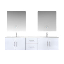 Load image into Gallery viewer, Lexora Geneva LG192280DMDS000 80&quot; Double Wall Mounted Bathroom Vanity in Glossy White with White Carrara Marble, White Rectangle Sinks, With Mirrors and Faucets