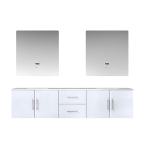 Lexora Geneva LG192280DMDS000 80" Double Wall Mounted Bathroom Vanity in Glossy White with White Carrara Marble, White Rectangle Sinks, With Mirrors