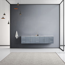 Load image into Gallery viewer, Lexora Geneva LG192284DBDS000 84&quot; Double Wall Mounted Bathroom Vanity in Dark Grey with White Carrara Marble, White Rectangle Sinks, Rendered Front View
