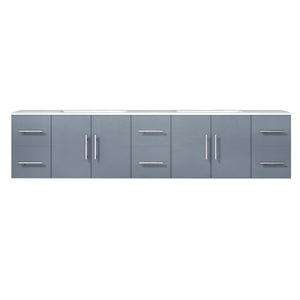 Lexora Geneva LG192284DBDS000 84" Double Wall Mounted Bathroom Vanity in Dark Grey with White Carrara Marble, White Rectangle Sinks, Front View