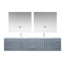 Load image into Gallery viewer, Lexora Geneva LG192284DBDS000 84&quot; Double Wall Mounted Bathroom Vanity in Dark Grey with White Carrara Marble, White Rectangle Sinks, With Mirrors and Faucets