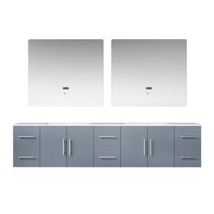 Lexora Geneva LG192284DBDS000 84" Double Wall Mounted Bathroom Vanity in Dark Grey with White Carrara Marble, White Rectangle Sinks, With Mirrors