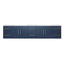 Load image into Gallery viewer, Lexora Geneva LG192284DEDS000 84&quot; Double Wall Mounted Bathroom Vanity in Navy Blue with White Carrara Marble, White Rectangle Sinks, Front View