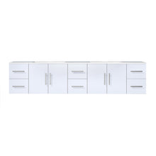 Load image into Gallery viewer, Lexora Geneva LG192284DMDS000 84&quot; Double Wall Mounted Bathroom Vanity in Glossy White with White Carrara Marble, White Rectangle Sinks, Front View